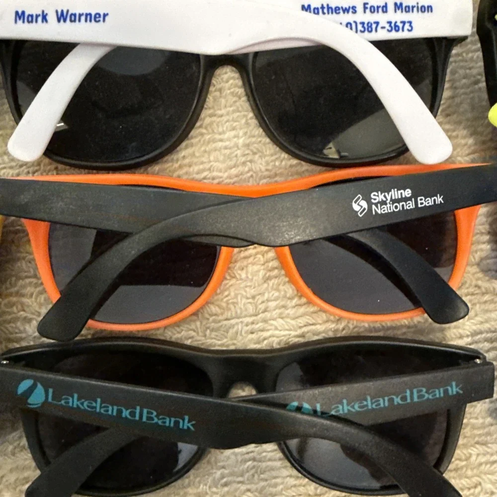 Lot of 33 NEW Logo Sunglasses: Target, LLBean, Nat'l Guard, Multiple Colors--NWT